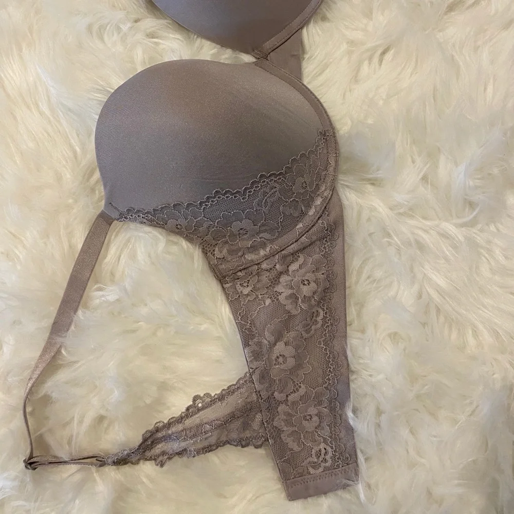 NWT 36 DD Apt. 9 Gray Lace Trim Push Up Bra